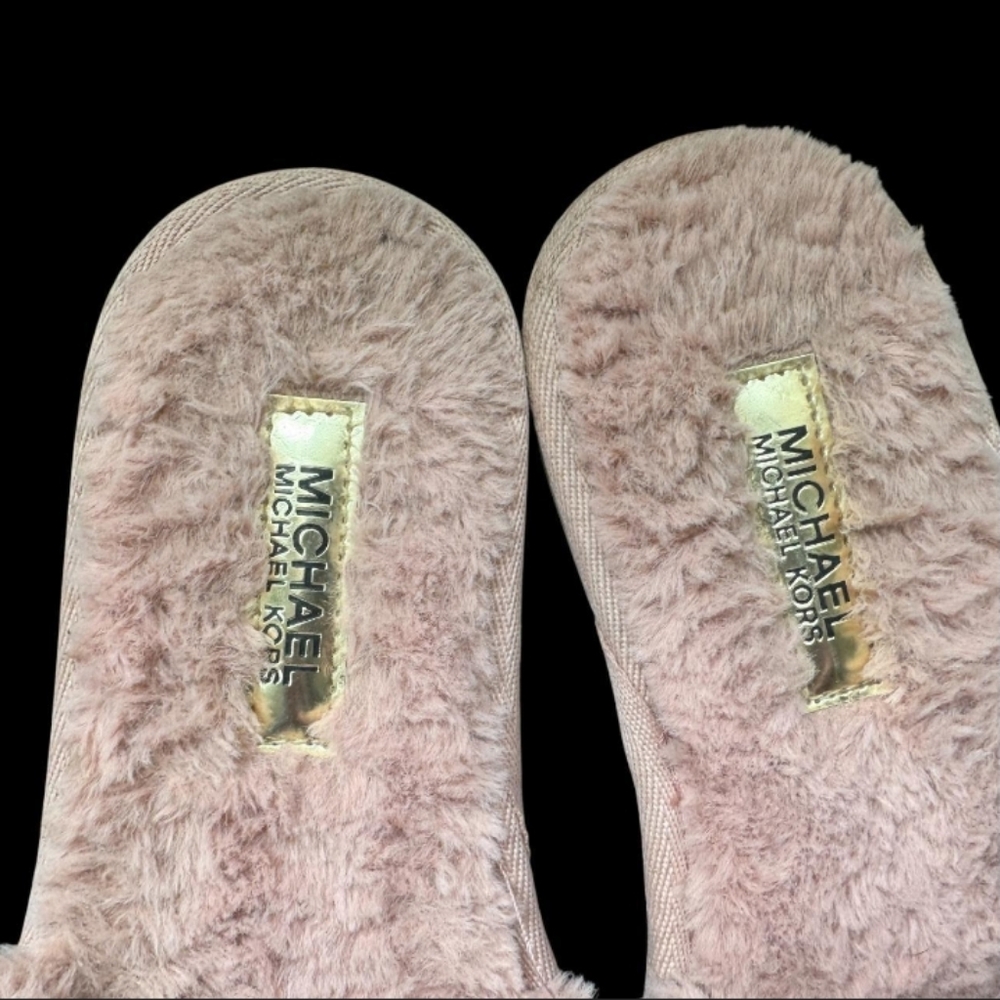 MICHAEL Michael Kors Pink Furry Slides with Gold Detail - Picture 3 of 4